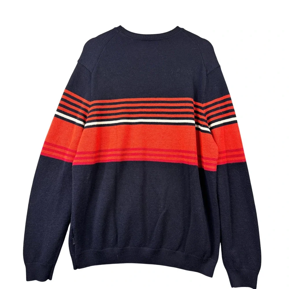 Maerz Muenchen Mens 100% Virgin Merino Wool Striped Pullover Sweater Navy Orange